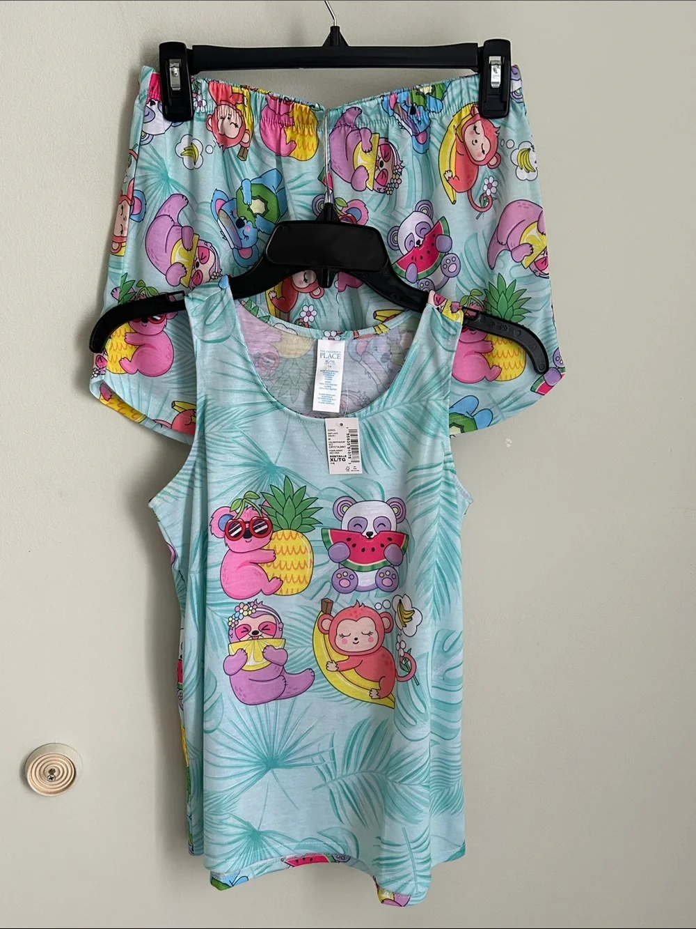 The Children's Place Mint Tropical Animal Pajama Tank and Shorts Set